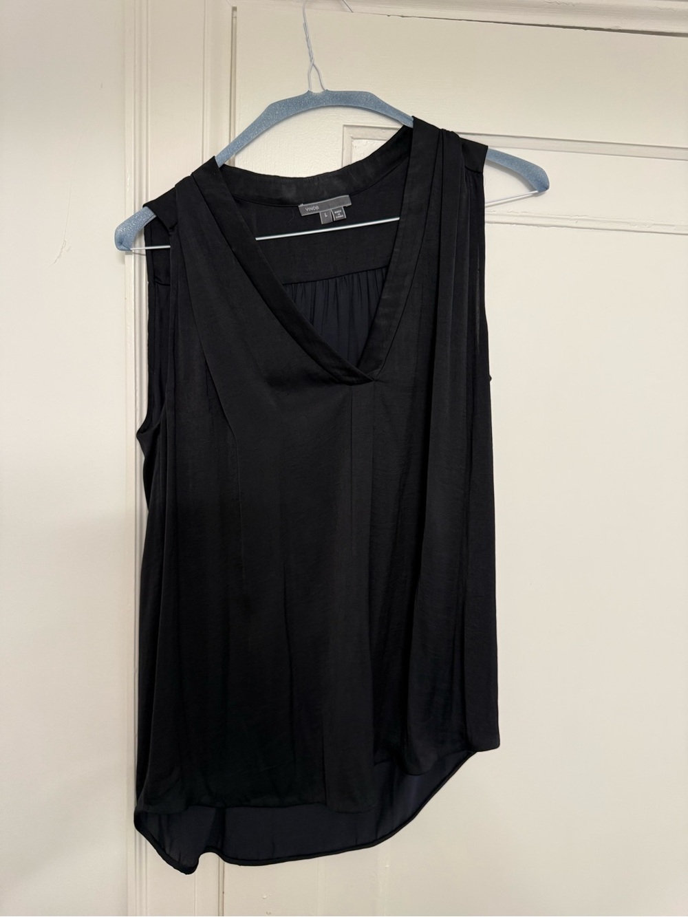 Vince Black Sleeveless V-Neck Draped Camisole